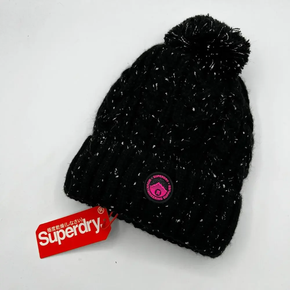 Super Dry NWT Knit Sherpa Lined Pom Beanie